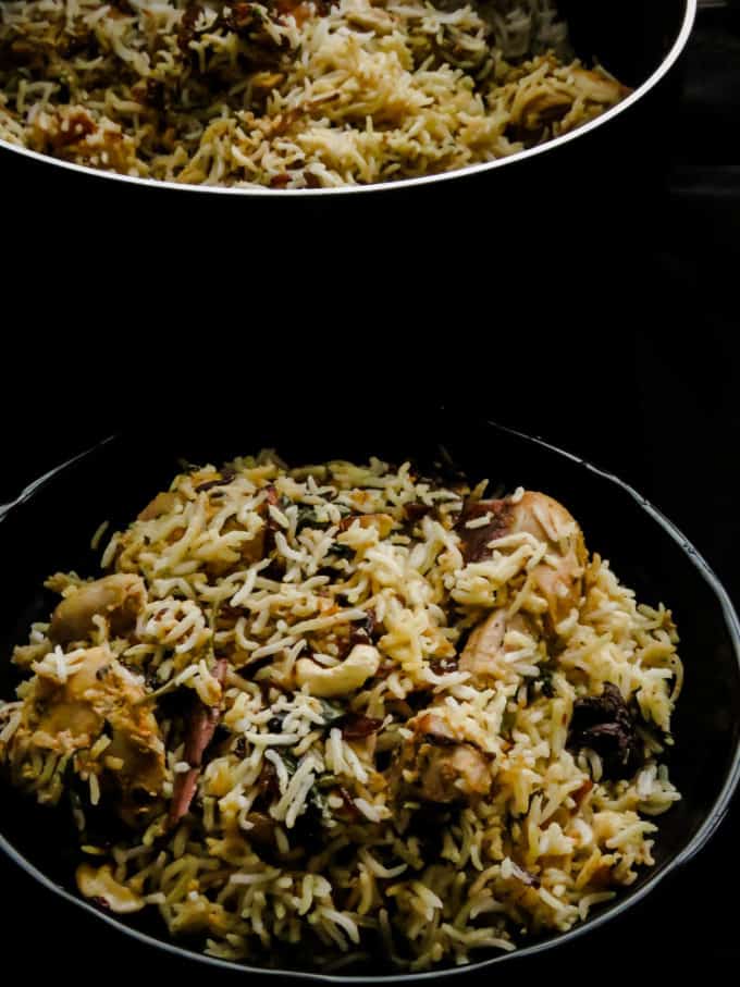 A  step by step for the absolute beginner wanting to make a Hyderabadi chicken biryani over a stove-top. layers of rice and chicken marinated in Indian spices makes a one of a kind dish for all festivities. #rice #biryani #hyderbadi #onepot #howto #lunch #meal #stovetop #Indian