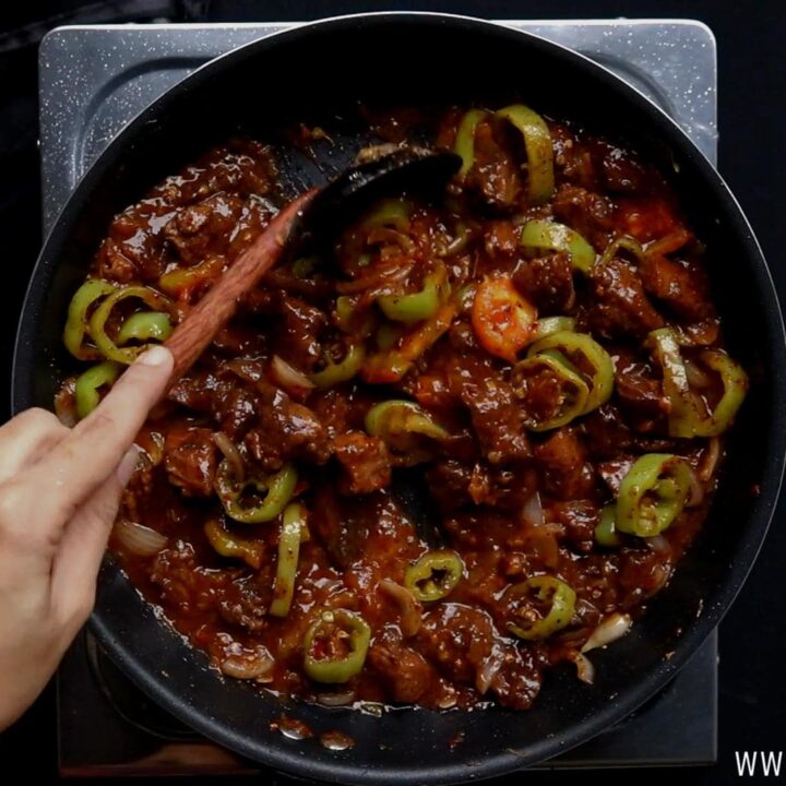 Sri Lankan spicy devilled beef stir-fry.