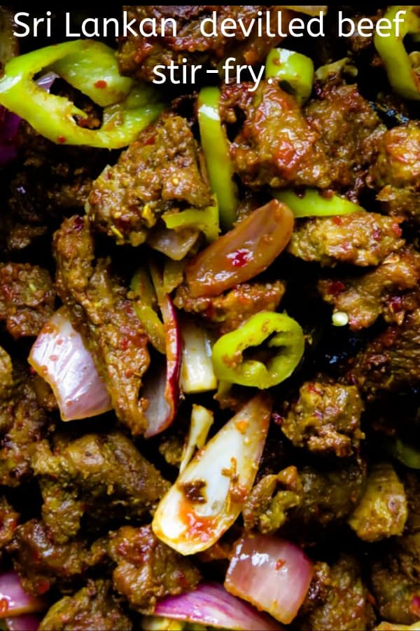 Sri Lankan spicy devilled beef stir-fry. Tender beef tossed in a mix of spicy ingredients to give you this over the top hot dish. a meal in a wrap for a quick dinner. #beef #stir-dry #devilled #quick #appetizer #glutenfree #lowcarb #spicy #srilankan Sri Lankan spicy devilled beef stir-fry. Tender beef tossed in a mix of spicy ingredients to give you this over the top hot dish. a meal in a wrap for a quick dinner. #beef #stir-dry #devilled #quick #appetizer #glutenfree #lowcarb #spicy #srilankan