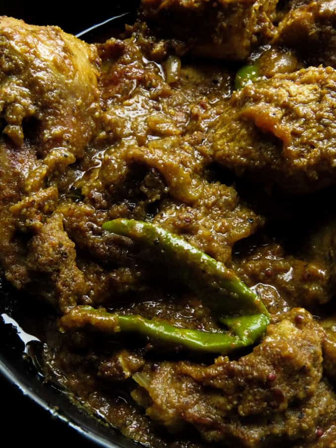 omelette curry with green chillies and spices cooked in a frying pan