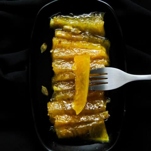 A well known Sri Lankan sweet served at weddings and Eid festival. Pineapple dosi is part candied fruit and preserved pineapple chunks in a sugary syrup. 