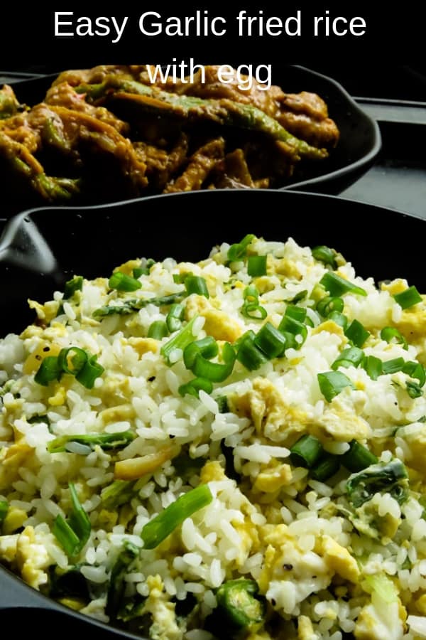 Make use of any leftover rice and make the easiest Garlic and egg fried rice in with less than 5 ingredients. it's a one-pot simple meal in 30 minutes.