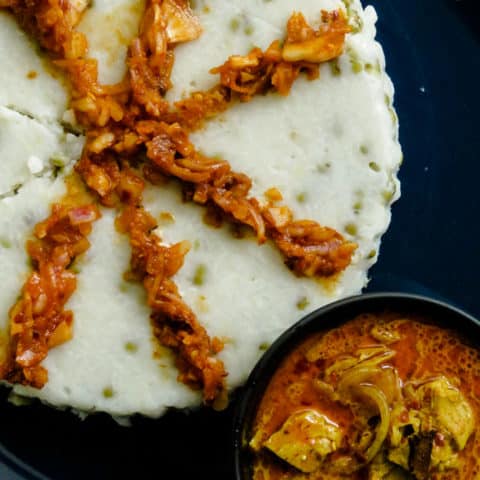 Sri Lankan green gram kiribath, another version of the popular Sri Lankan milk rice dish. Adding mung beans to the kiribath add another level of texture to the traditional dish.