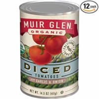 Muir Glen Canned Tomatoes, Organic Diced Tomatoes, Garlic and Onion, No Sugar Added, 14.5 Ounce Can (Pack of 12)