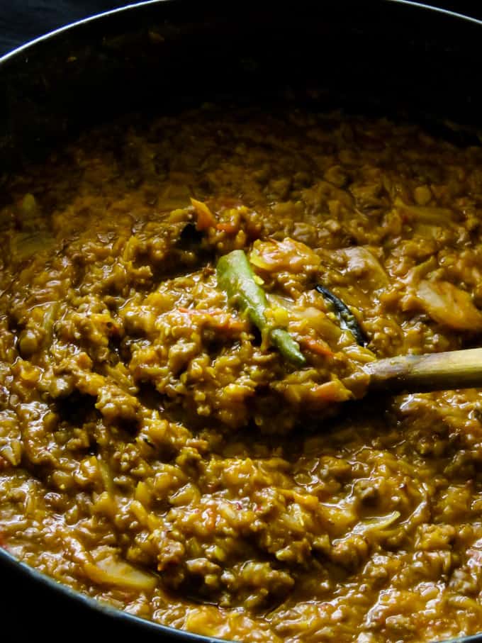 red lentil(dhal)and ground beef chili. This ground beef and lentil chili are for hectic days or days that you're tired to serve a full spread meal but still insist on making meals for the family instead of takeout.