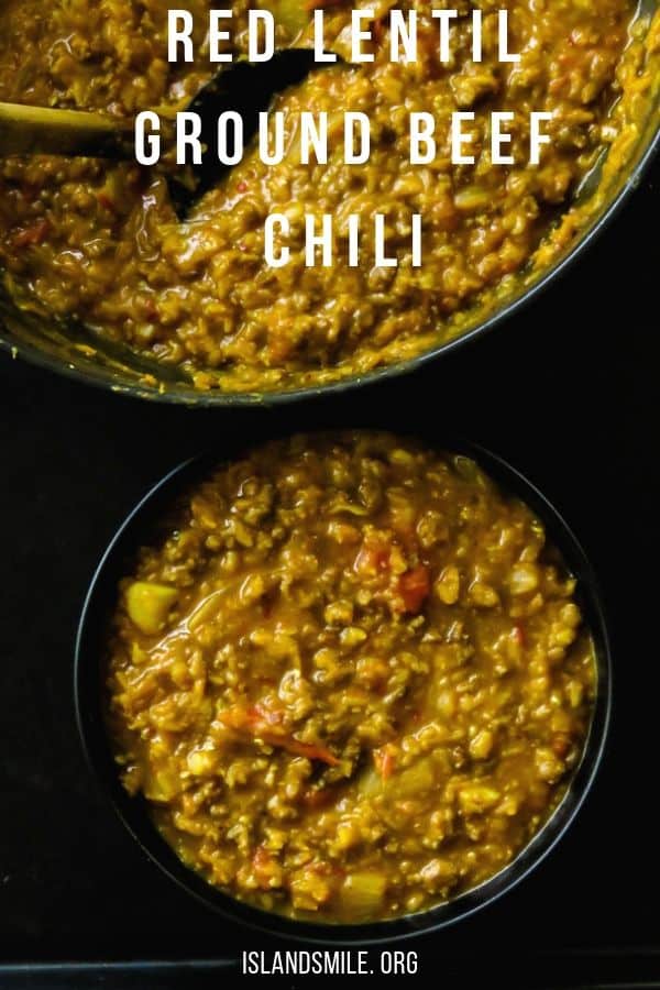 red lentil(dhal)and ground beef chili. This ground beef and lentil chili are for hectic days or days that you're tired to serve a full spread meal but still insist on making meals for the family instead of takeout.