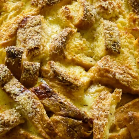 Classic baked bread and butter pudding.