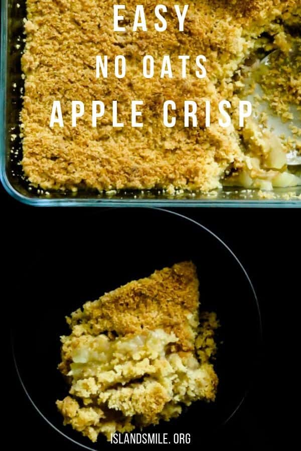 No oats apple crisp(easy American dessert). Sliced apples sprinkled with cinnamon and sugar then packed with a layer of butter and flour crumble baked to golden brown perfection. #apple #crumble #crisp #dessert #american #easy