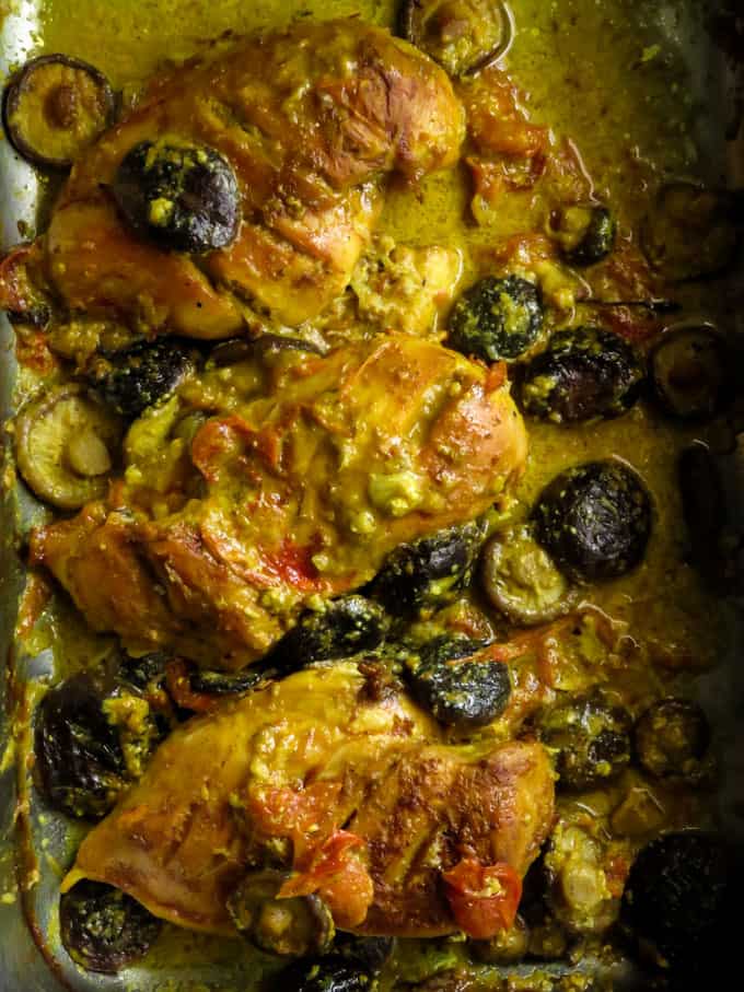 sheet pan dinner. an easy lemony mushroom chicken you'll love making for your family.