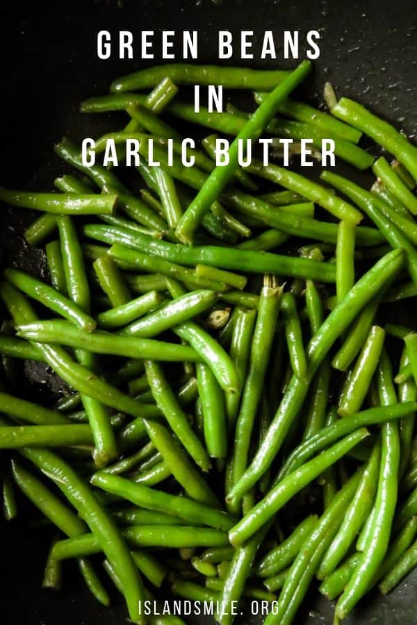 green beans-garlic stir-fried in browned butter. Make the easiest holiday side-dish using fresh green beans or even frozen fine beans to make this 3 ingredient stir-fry.  Holidays, parties and family get together's can be a stressful time to make food while enjoying the whole cooking thing.