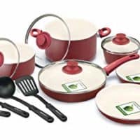 GreenLife CW0005103 Soft Grip Absolutely Toxin-Free Healthy Ceramic Nonstick Dishwasher/Oven Safe Stay Cool Handle Cookware Set, 14-Piece, Burgundy