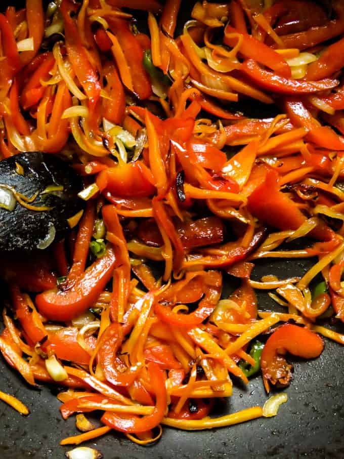 Stir-fried vegetables for chicken lo mein. islandsmile.org