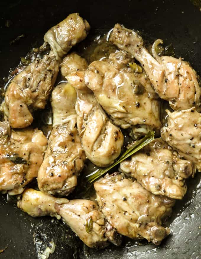 vinegar chicken,pan fried in oil to brown.