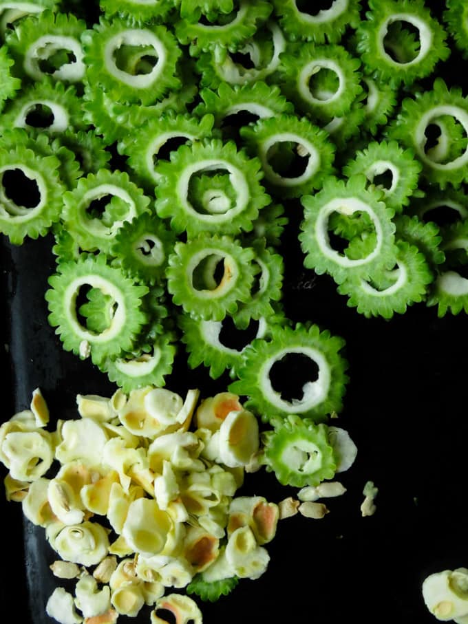 removing the seeds of the bitter gourd.