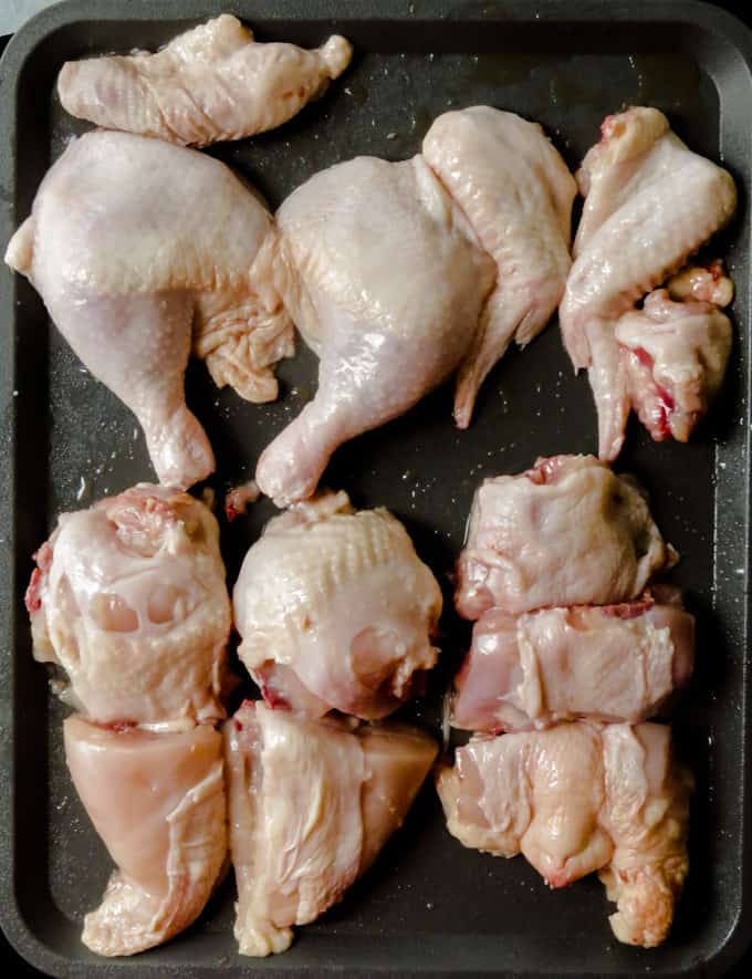 all the pieces of the chicken parts cut.