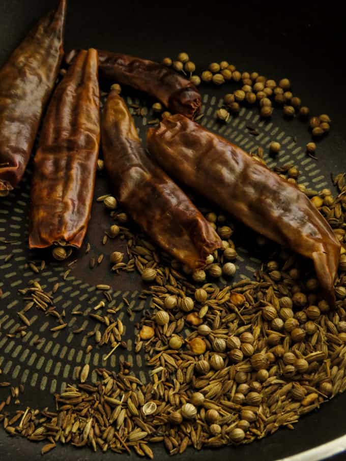 toasting the spices for the beef curry.