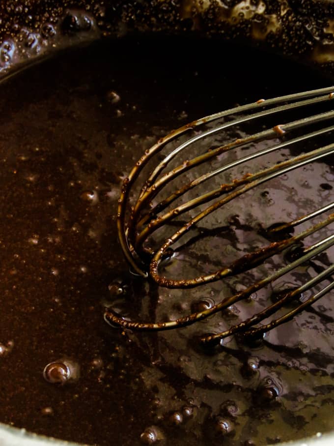 making the chocolate pudding mix.