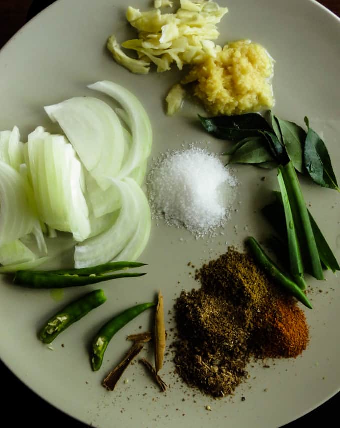 ingredients for sweet and sour eggplant curry.