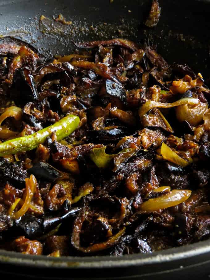 brinjal pahi cooked in a pan