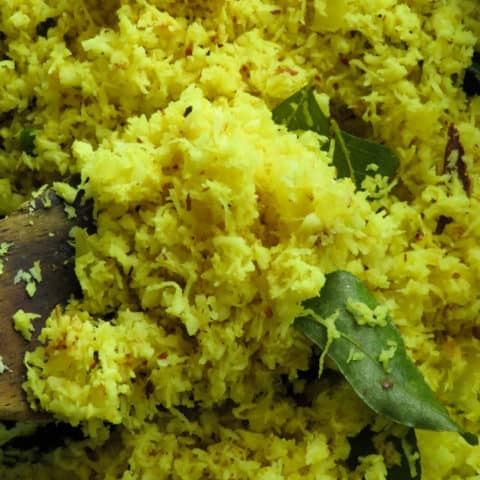 yellow coconut sambol(Sri Lankan pol mallum).