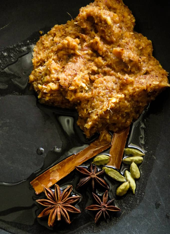 adding the rendang spices and frying all the ingredients with cardamom,star anise and cinnamon.