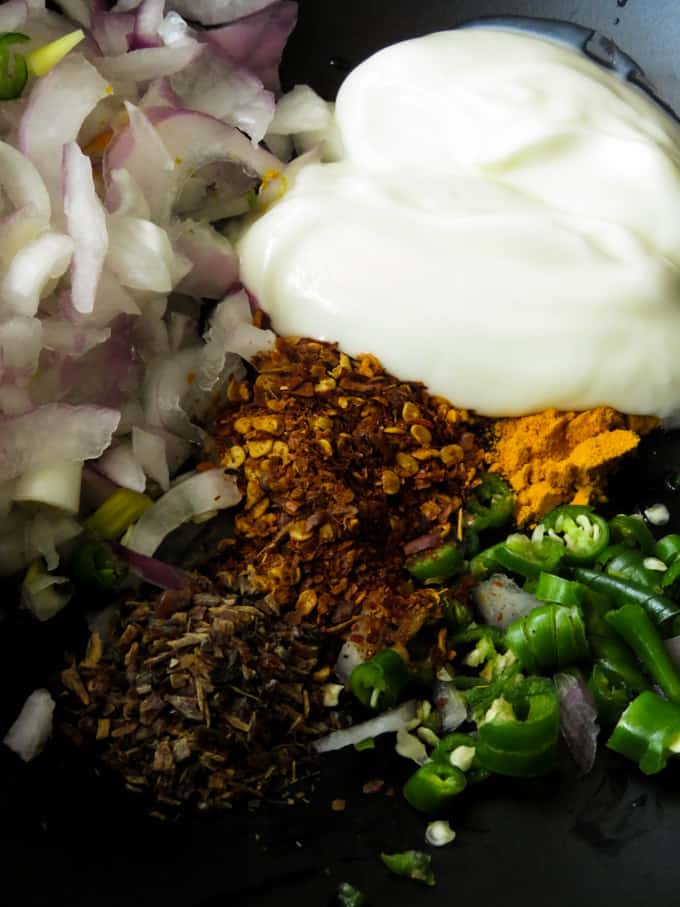 ingredients to make the eggplant salad.