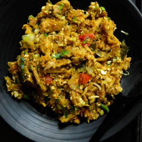 Sri Lankan chicken kottu in a plate.