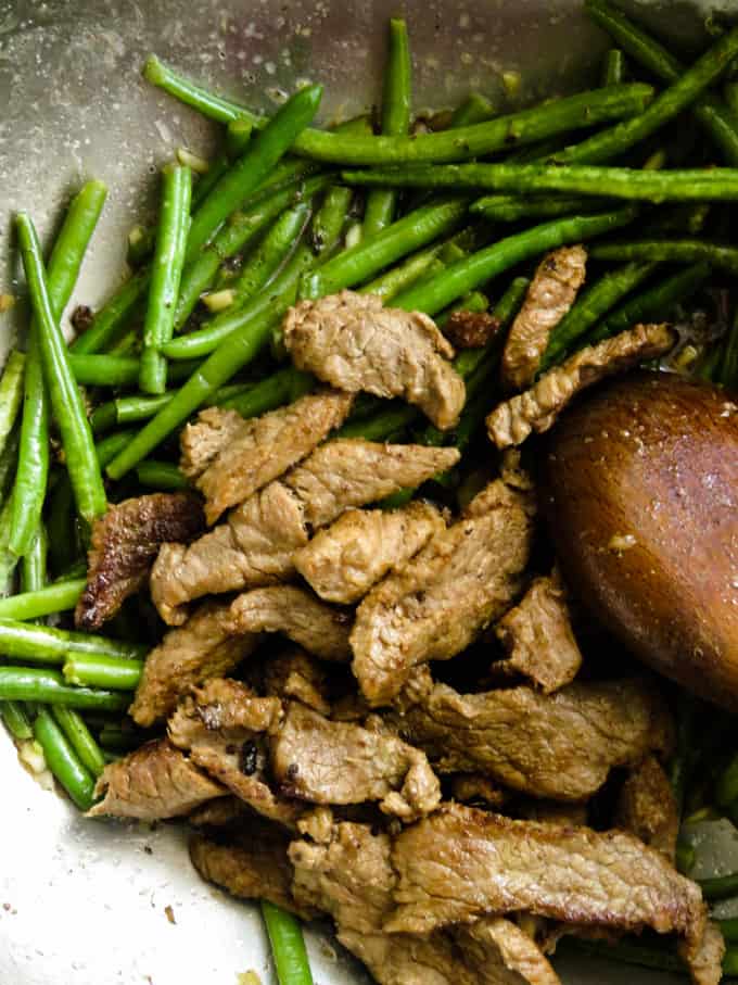 beef added to the green beans.