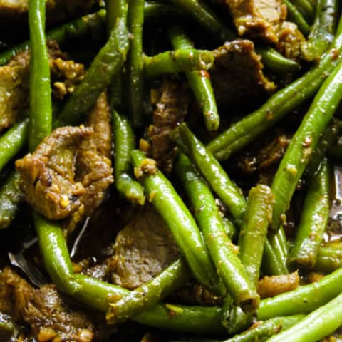 Beef and green beans stir-fry.