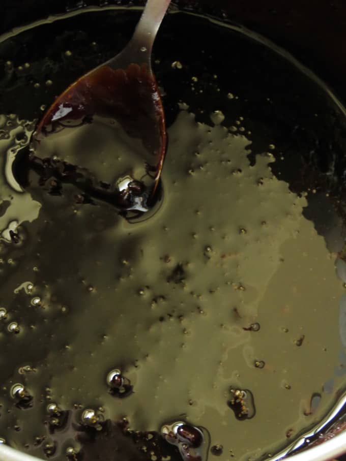 melting jaggery for the watalappam.