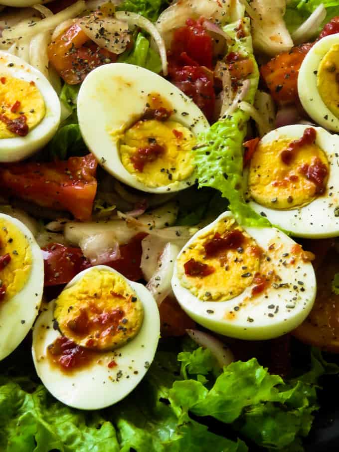 Sri Lankan boiled egg salad recipe.