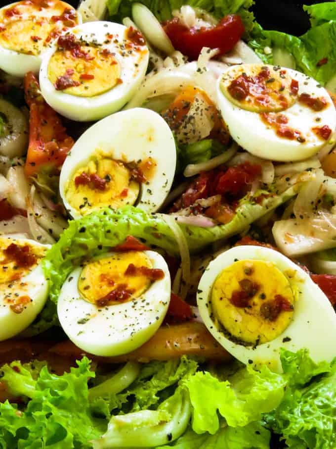 Boiled egg salad(spicy) with onions and tomatoes. | ISLAND SMILE