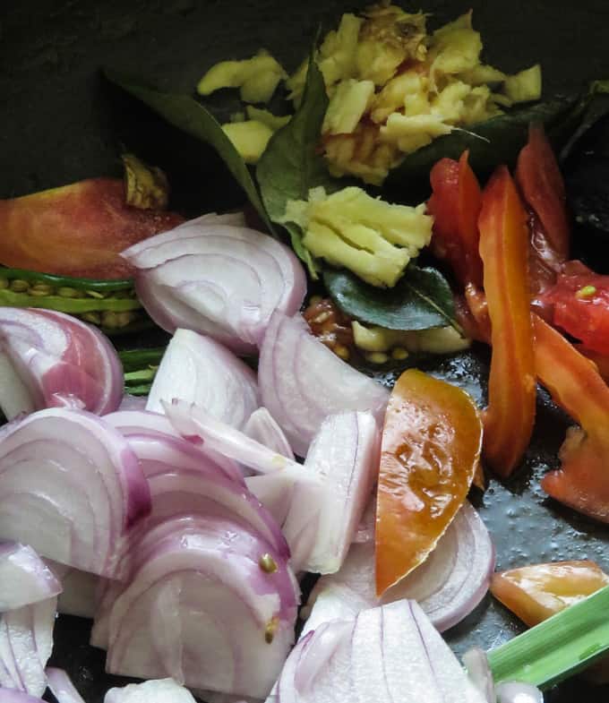 tempering ingredients for the sausage curry.