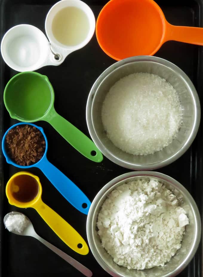 ingredients to make crazy chocolate cake.