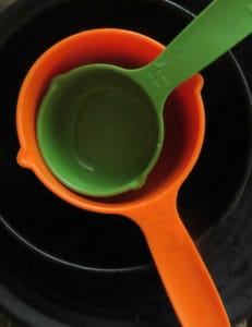 different size bowls and measuring cups to use for making pancakes.