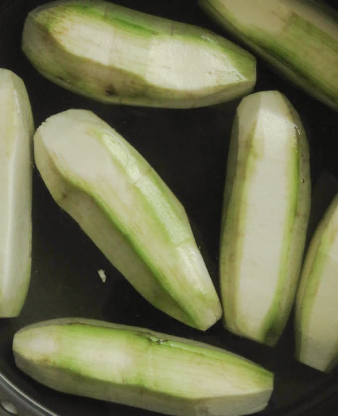 skinned ash plantain in water