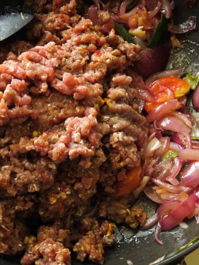 marinated minced beef and tempered onions to make sloppy joes.