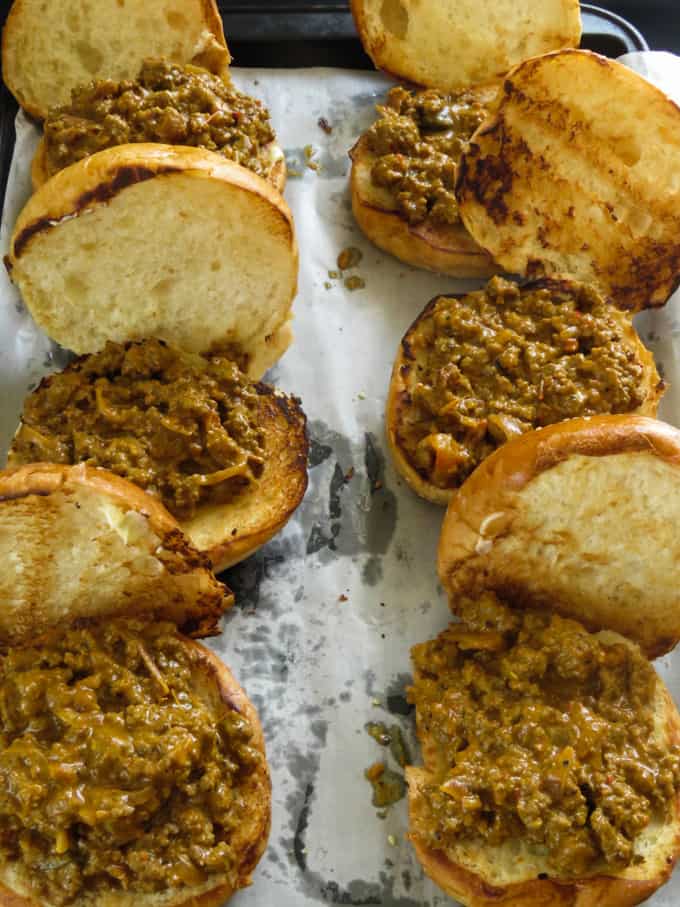 buns filled with sloppy joe meat sauce.