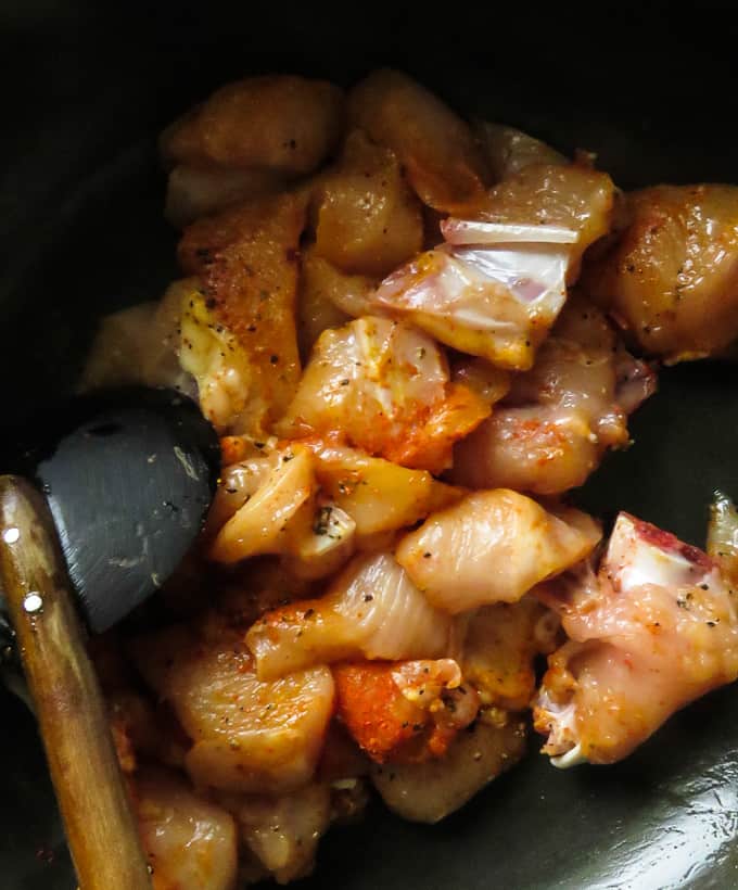marinated chicken for the dolphin kottu.