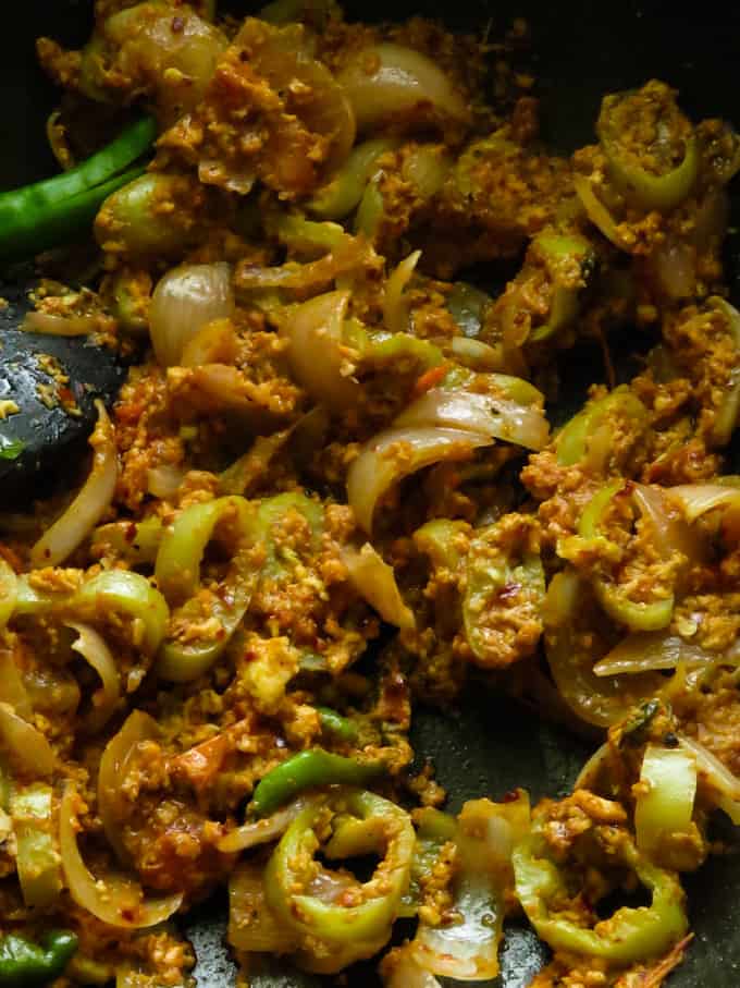 spicy dolphin kottu mixture made in the wok.