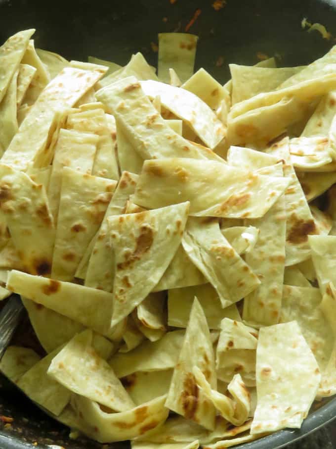 paratha strips cut to make the dolphin kottu.