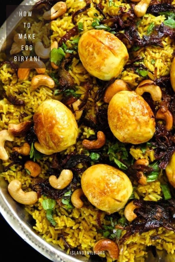 egg biryani, a traditional Indian rice dish that can be served to a large crowd.