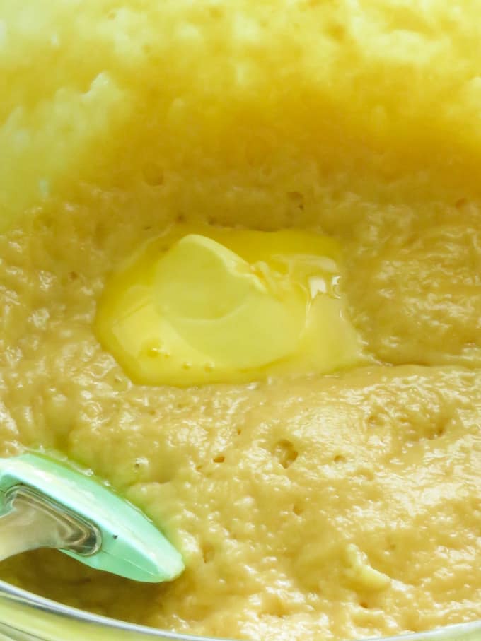 adding butter to the microwave fudge mixture.