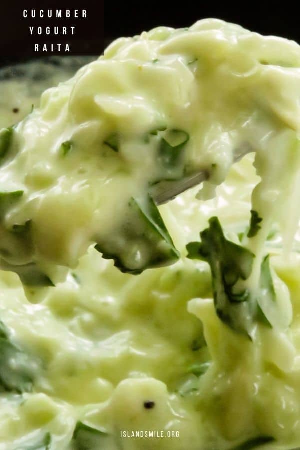 Raita is a yogurt-based dip that is an ideal accompaniment for any meal which includes, rice, roti or naan. This cucumber raita is cooling and light which balances off the other heavy main dishes you might serve with your meal.