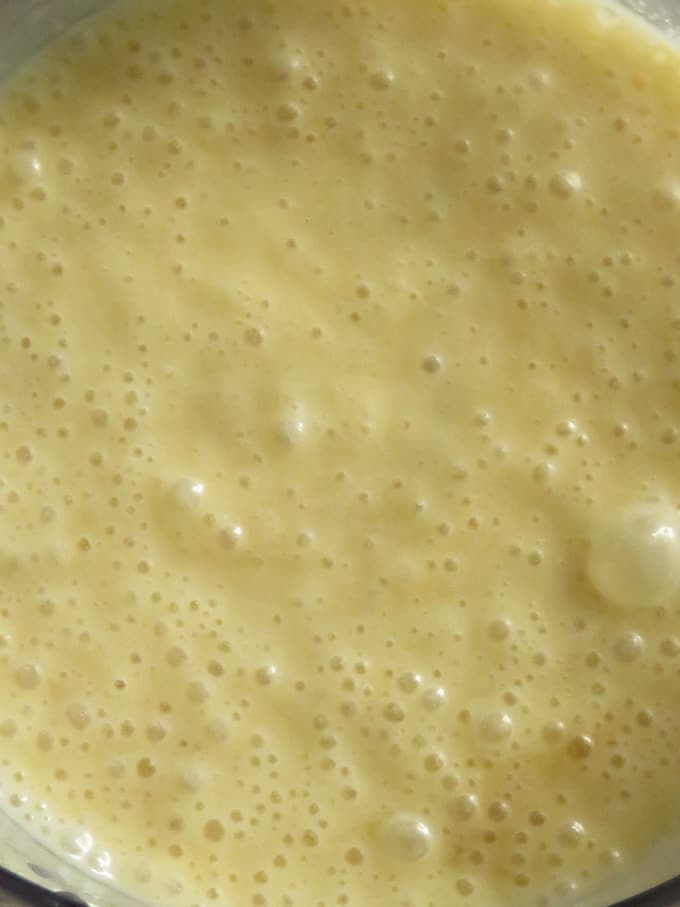 blend the banana pancake mixture in a blender.