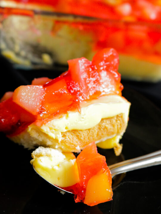 easy trifle made and served in a platter.