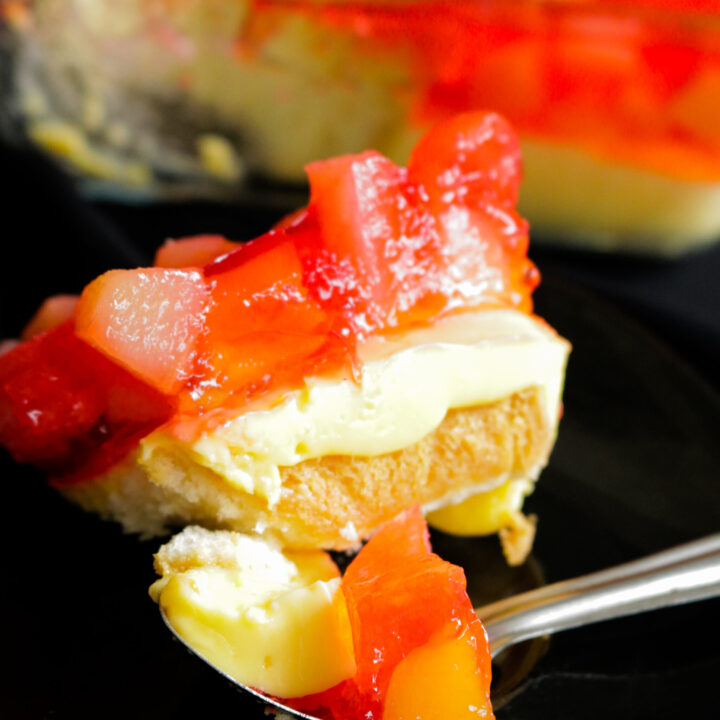 easy trifle made and served in a platter.