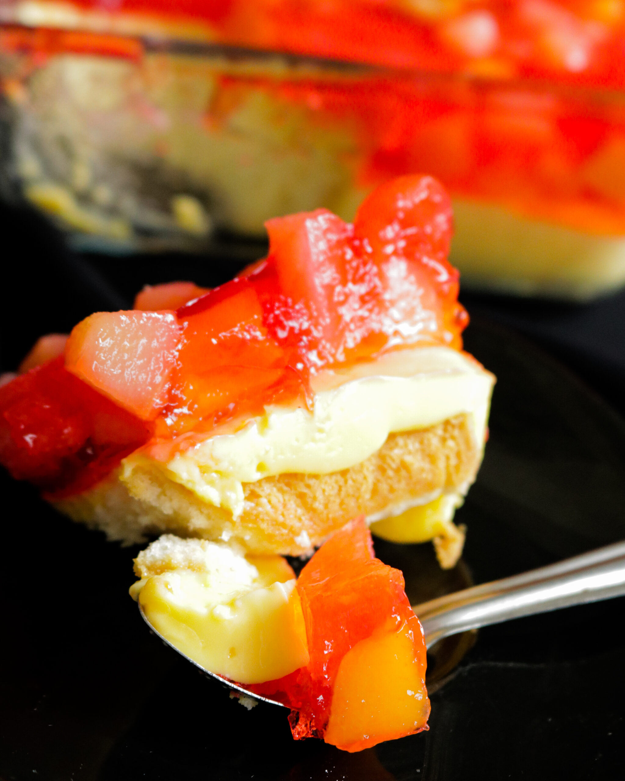 easy trifle made and served in a platter.