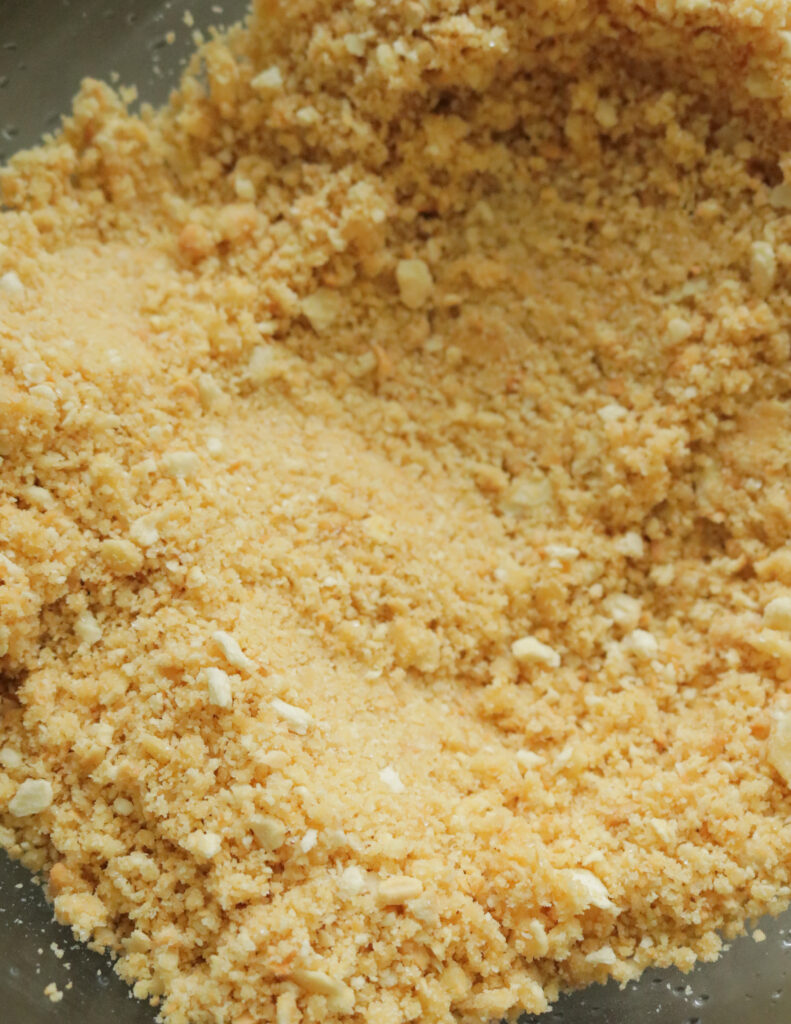 crushed graham cracker ready to be made into a crust to make the lemon bars.