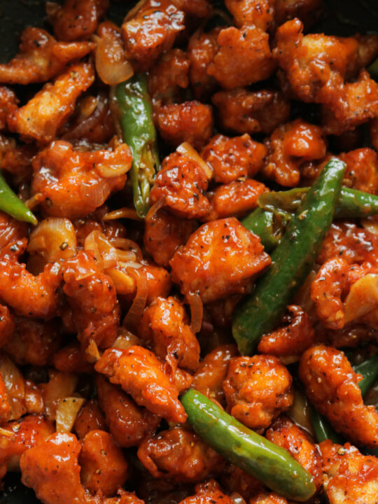 Indian chilli chicken in a bowl